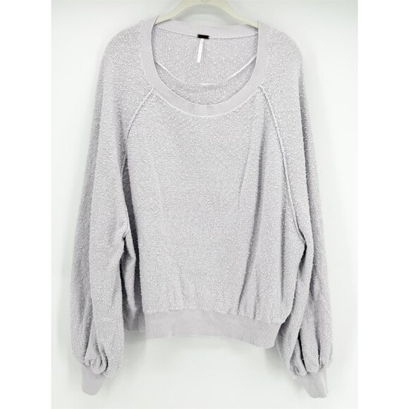 Free People Lavender Textured Pullover Sweater S | Balloon Sleeve Cozy Fit - Picture 2 of 10